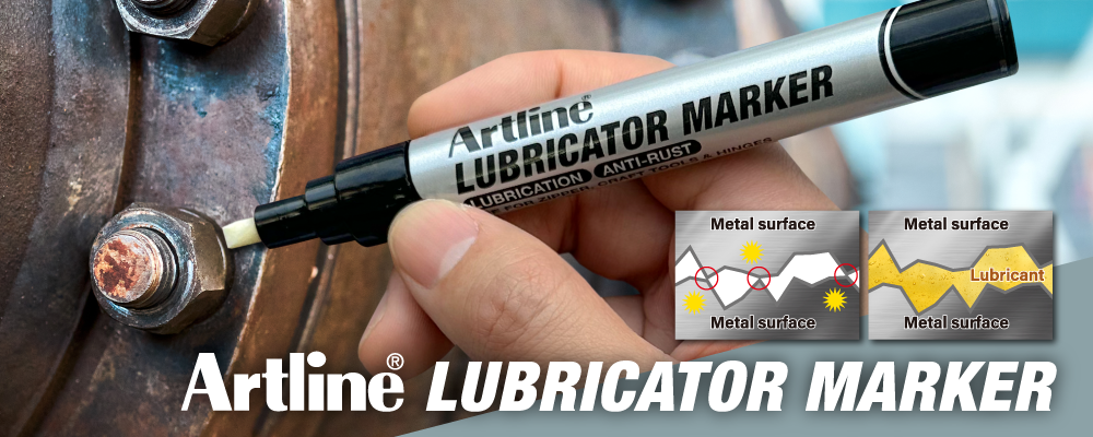 Putting lubricator ink onto bolt with Artline LUBRICATOR MARKER